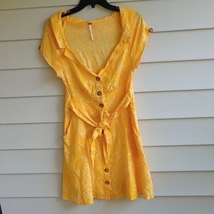 Free People Yellow Mini Sundress Scoop Neck Casual
